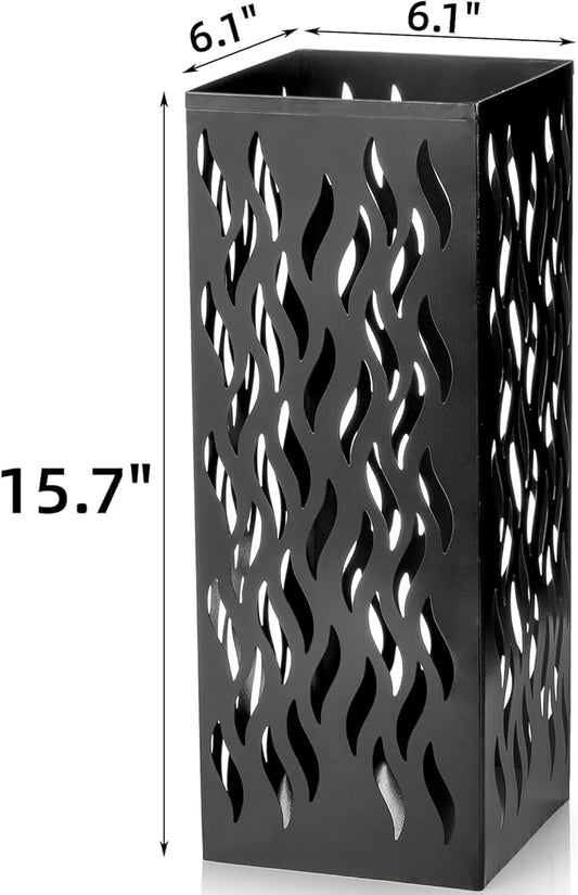 Noamus Metal Umbrella Holder, Heavy Square Canes Walking Sticks Stand Rack, Freestanding Rain Collection Umbrella Organizer, Black Umbrella Storage Bin for Entryway, Home, Office, 6.1"x6.1"x15.7"
