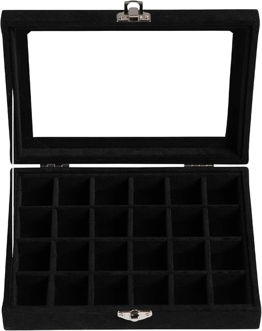 Frebeauty 24 Grid Jewelry Tray,Velvet Stud Earring Organizer,Small Jewelry Organizer with Clear Lid,Lockable Earring Holder Organizer Jewelry Boxes & Organizer Ring Holder for Women & Girls(Black)