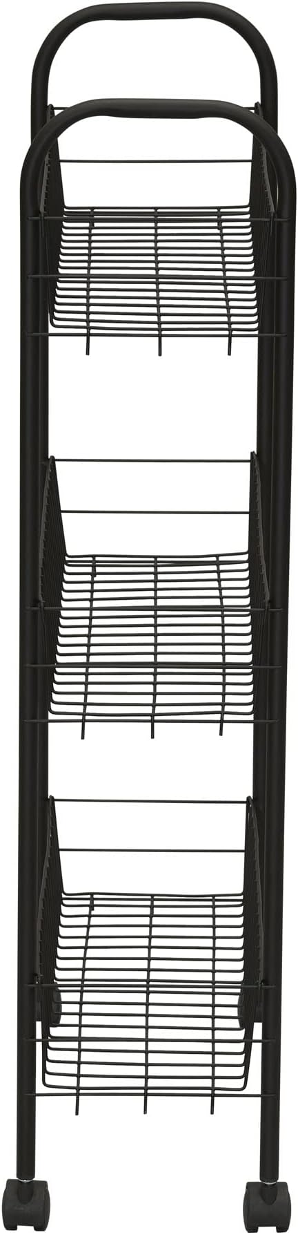 Household Essentials Matte Black Slim, 3 Shelf Storage Cart with Wheels