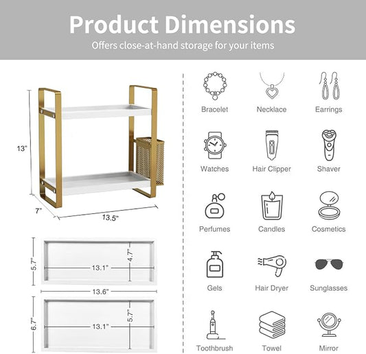 LEMIKKLE Bathroom Counter Organizer with Basket, Perfume,Makeup Organizers for Vanity,Storage Organizers for Bathroom, Kitchen, Dresser(White)