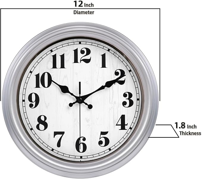 JENLYSTIME 12 Inch Retro Wall Clock Silent Non Ticking Battery Operated Movement Easy to Read Wall Clocks Decorate for Bedroom Living Room Kitchen Office(Silver)