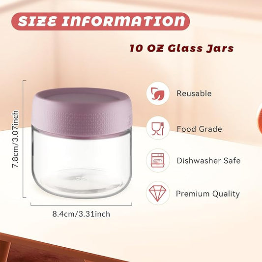 Wresty Empty Clear Glass jars with Airtight Lids Overnight Oats Containers Glass Food Storage Containers Glass Mason Jars For Yogurt Snacks Spice Sugar Jam And More (4 Pcs Mixcolor, 300ml/10oz)