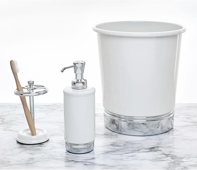 iDesign 3-Section Toothbrush Holder for Bathroom - Toothbrush Stand for Countertop, White/Chrome