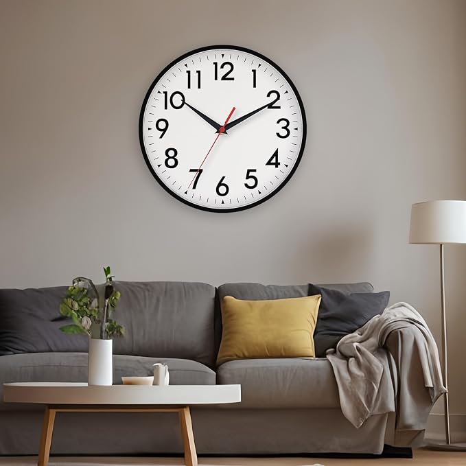 DAXSMY 16 Inch Wall Clock, Large Wall Clocks Battery Operated, Big Silent Non-Ticking Analog Clock Decorative for Living Room, Office, Kitchen, Outdoor,Classroom, Bedroom, Bathroom, School(Black)