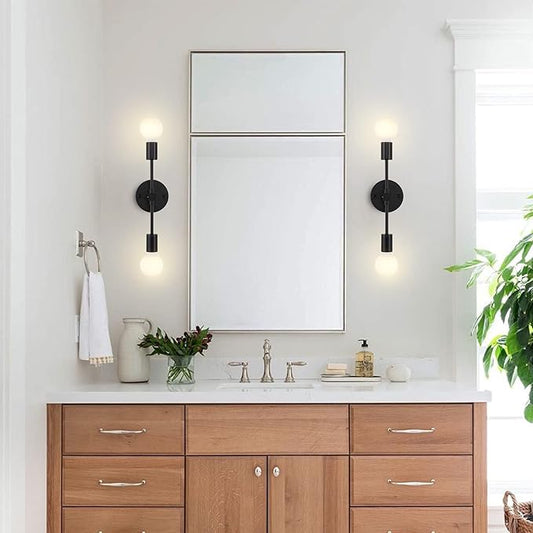 2-Lights Matte Black Bathroom Vanity Wall Sconce Modern Industrial Wall Lamp Pole Wall Mount Lighting Fixture(Black Color)