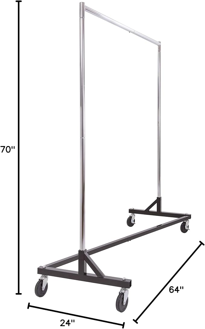 Commercial Garment Rack (Z Rack) - Rolling Clothes Rack, Z Rack With KD Construction With Durable Square Tubing, Commercial Grade Clothing Rack, Heavy Duty Chrome Commercial Garment Rack