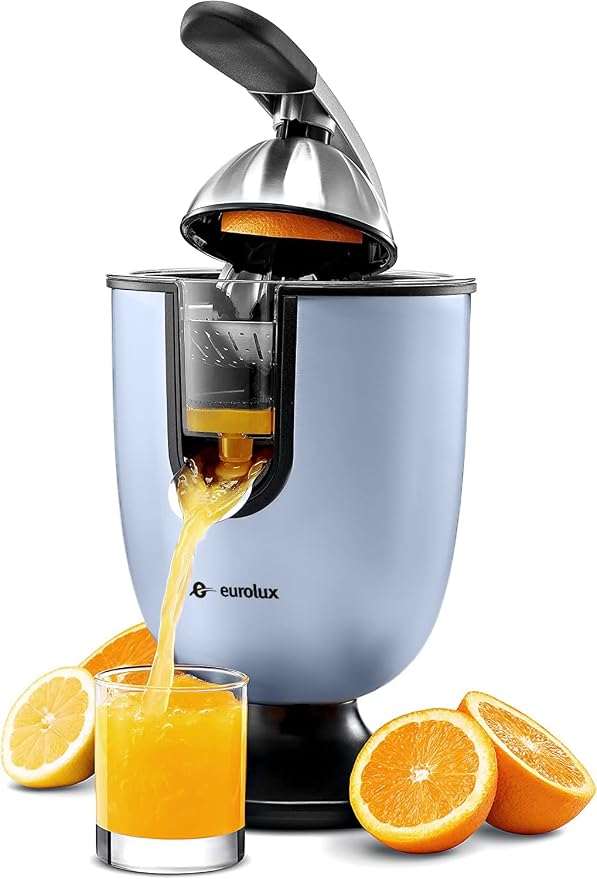 Eurolux Premium Electric Orange Juicer | Stainless Steel Citrus Squeezer With New Ultra-Powerful Motor and Soft Grip Handle for Effortless Juicing, Auto Shutoff, Dishwasher-safe Parts, Pulp Control