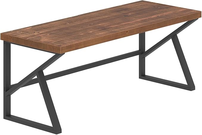 IBF Solid Real Wood Desk, Minimalist 60” Natural Wood Computer Desk, Rustic Desk for Home Office Writing Study, Vintage Industrial Wooden PC Gaming Workstation Computer Table, Brown, 60 Inch