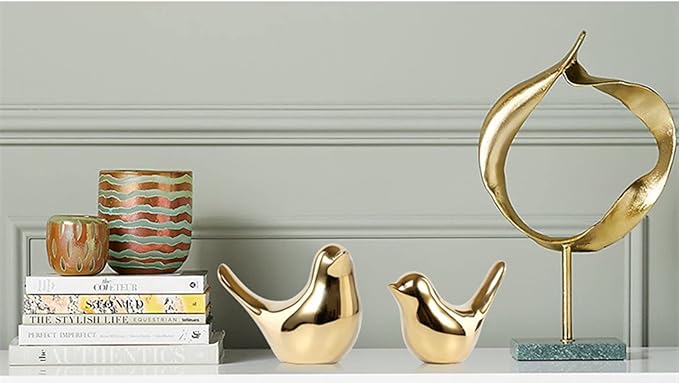 Fannuoncc Small Animal Birds Statues Home Decor Modern Style Gold Decorative Ornaments for Living Room, Bedroom,Cabinets, Office Desktop (2 Pack)