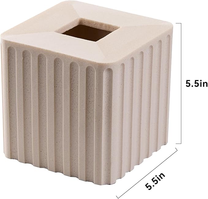 Striped White Sandstone Tissue Box Cover Square for Home Decor,Resin Heavy Tissue Box Holder for Bathroom Countertop,Tabletop,Bedside Table,Office (Handmade of Resin)