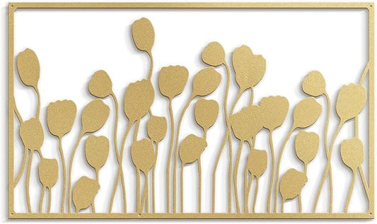 SIGNLEADER Metal Wall Decor Lotus Leaf Minimalist Modern Abstract Wall Sculpture Hangings Home Decoration for Living Room, Bedroom, Bathroom, Kitchen, Outdoor - 24" Gold