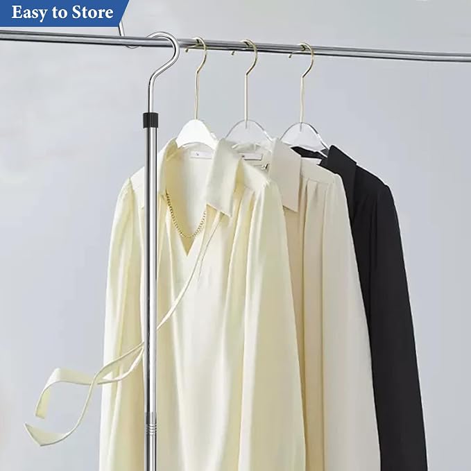 Clothes Hook Pole, Clothes Hanger Reaching Hook for Hanging Clothes Light and Plants Extendable from 35" to 50" Made of Stainless Steel Tube with Sponge Handle (50inch)