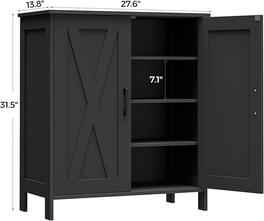 Homleke Farmhouse Shoe Cabinet with 2 Barn Doors & Wood Legs, 5-Tier Shoe Storage Cabinet with 3 Adjustable Shelves, Tall Shoe Rack Organizer for Closet, Shoe Organizer for Entryway, Hallway, Black