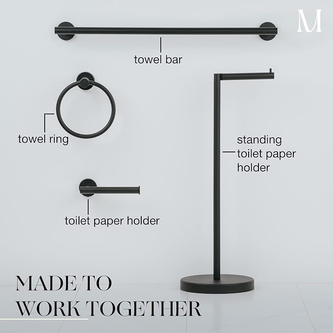 Marmolux Acc - Free Standing Toilet Paper Holder 1pc - Bathroom Storage for 4 Rolls of Tissue Modern Stainless Steel Matte Black Toilet Paper Holder. - Tp Holder Stand