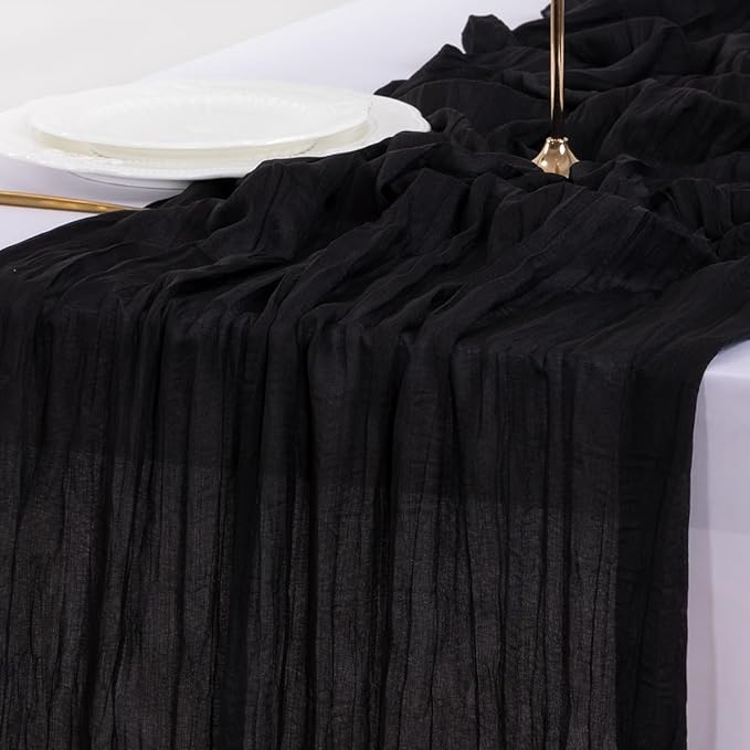 Socomi 6pcs Black Valentine's Day Cheesecloth Table Runner Boho Rustic Gauze 120 inch 10FT Cheese Cloth Runner for Wedding Party Baby Shower Birthday Home Decor Holiday Decorations