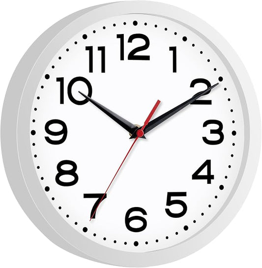 Wall Clock Silent Non-Ticking Modern Clock Battery Operated 8 Inch Small Classic Analog Decorative for Kitchen, Living Room, Office, Bedroom, Bathroom (White)