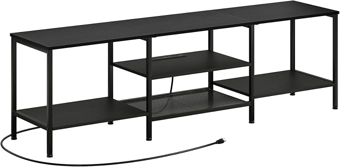 HOOBRO TV Stand with Power Outlets to 75 Inches, TV Console Table with Open Storage Shelves Cabinet, Industrial Media Entertainment Center for Living Room Bedroom, Black BB80DS01