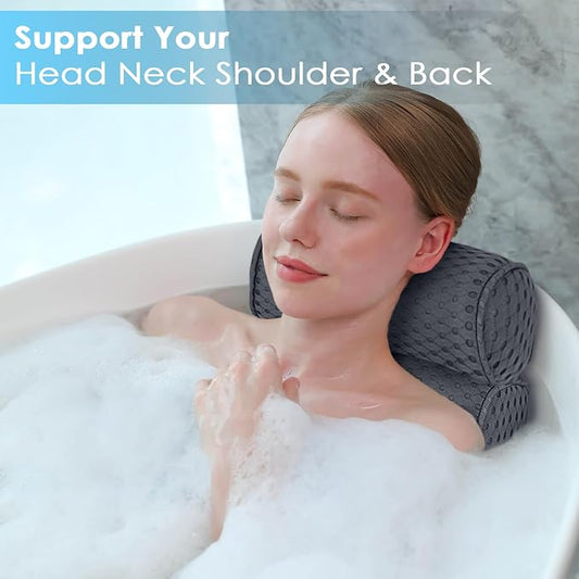 AEROiVi Luxury Bath Pillows for Tub,Bath Pillow Bathtub Pillows for Head and Neck Support Bath Cushion Made from Soft Spacer Mesh Material with Suction Cups,Gray