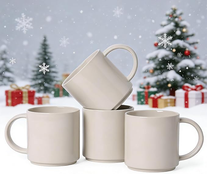 Coffee Mugs Set of 4, Stoneware Coffee Cups with Comfortable Handle, 16oz Ceramic Mugs for Kitchen & Office, Dishwasher & Microwave Safe - Creamy White