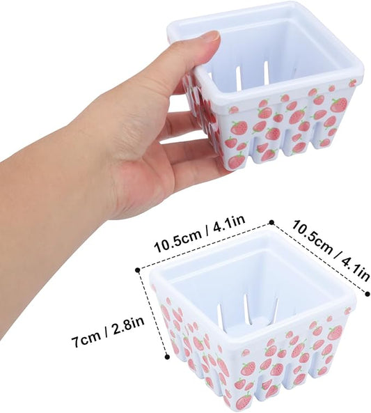 Yiksonyo 4 Pack Ceramic Berry Basket, 4.1 Inches Square Ceramic Fruit Bowls with Draining Holes, White Rustic Stoneware Berry Bowls for Strawberries, Grapes, Cherries & More