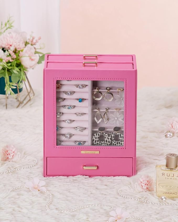Homde Mothers Day Gifts Jewelry Organizer Girls Women Jewelry Box for Necklaces Rings Earrings Gift Bracelets Storage Case(Pink + Gold)