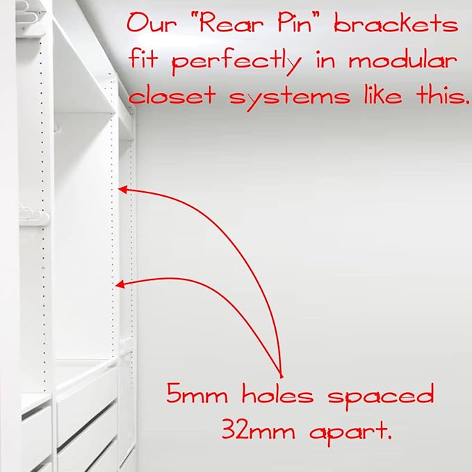 Closet Rod Support Flanges with Rear Pin |Heavy Duty Clothes Pole End Sockets for Wardrobes | Satin Brass | 2 Pair