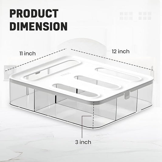 HIMUS Food Storage Bag Organizer - 4 in 1 Plastic Baggie Organizer for Drawer | Compatible with Sandwich, Snack, Gallon, Quart & Slider | Plastic Bag Organizers Kitchen Storage| Wall & Drawer Mount