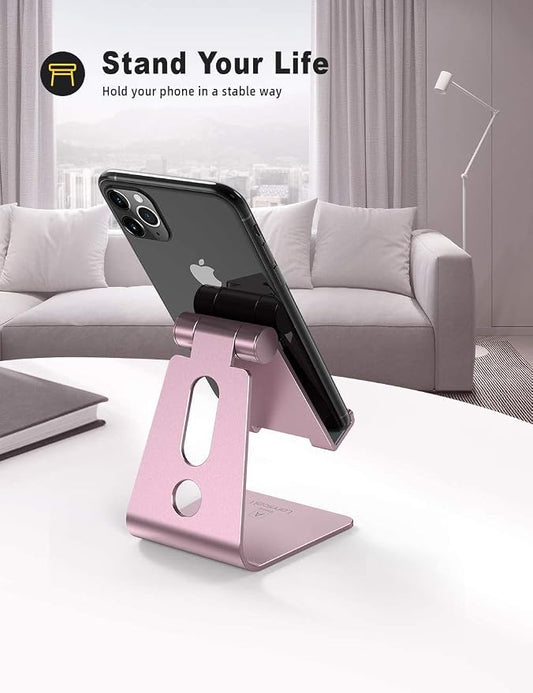 Lamicall Pink Phone Stand, Desk Accessories - Rose Gold Pink Cell Phone Holder, Office Decor, Office Desktop Accessories, Suitable for iPhone 16 15 14 13 Pro Max, 4-8'' Phone