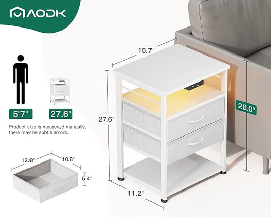 AODK Night Stand with Charging Station, End Table for Bedroom Tall Nightstand with Drawers, Small Nightstand for Bedroom, 4 Tier Storage Bedside Table, White