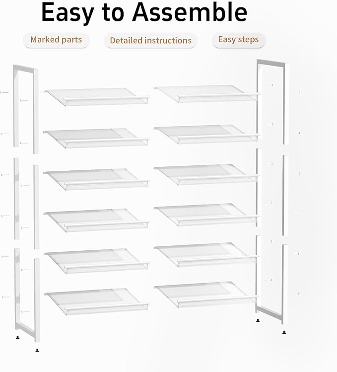 Metal Shoe Rack, 6-Tier Shoe Organizer for Entryway, Tall Shoes Stand with Angled Shelves, Holds 18-24 Pairs, Large Shoe Storage Shelf for Closet Garage Bedroom, White