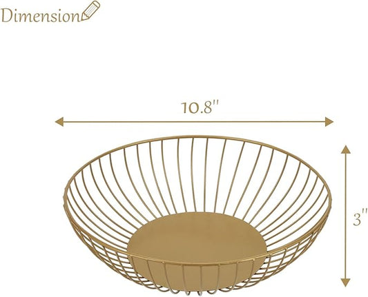 IBWell Antique Large Fruit Basket for Kitchen Modern Fruit Bowl for Home Decor Fruit Holder for Kitchen Countertop Gold Wire Basket for Fruit Vegetable Snacks Produce