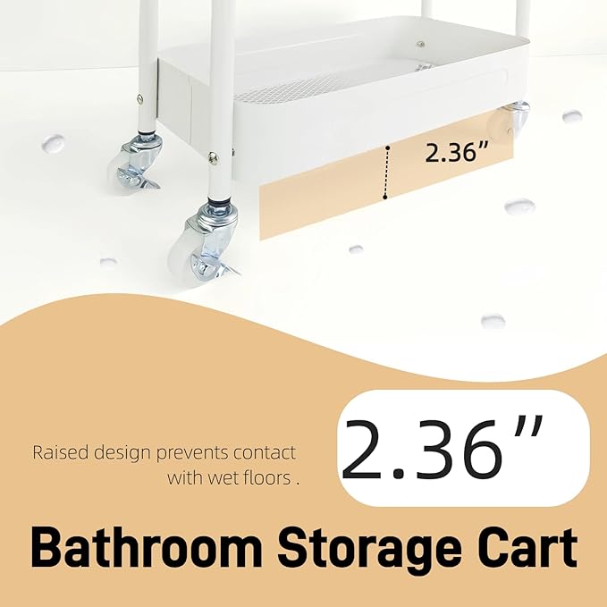 LIWNYRK 3 Tier Narrow Rolling Storage Cart for Laundry Room Bathroom Kitchen, 7.1'' Slim Utility Cart with Wheels and Lockable Casters Standing Shelf for Small Space & Between Washer and Dryer, White