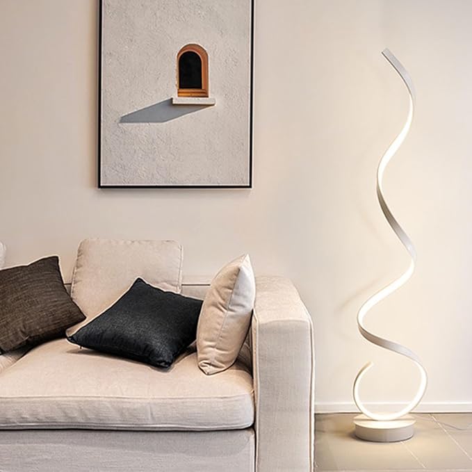 57inch Spiral LED Floor Lamp, 3 Light Color Remote Dimmable Torchiere Super Bright for Beside Living Rooms Offices (White)