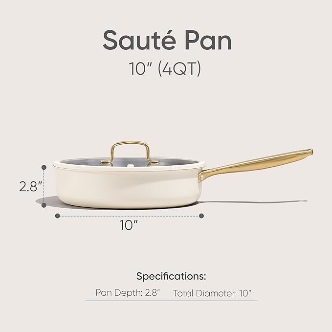 CAROTE 10" Stainless Steel Frying Pan with Lid, Outer Ceramic Layer, Non-Toxic, Even Heating,Oven Safe, Induction, Ceramic and Gas Cooktops Compatible, White