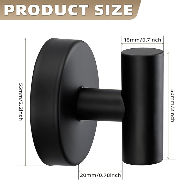 Suction Cup Hooks for Shower - Bathroom Reusable Hooks for Towels, Robes & Loofah - No-Drill Mounting on Kitchen,Walls,Metal,Glass,Mirrors,Tile & Smooth Non-Porous Surfaces (2, Matte Black)
