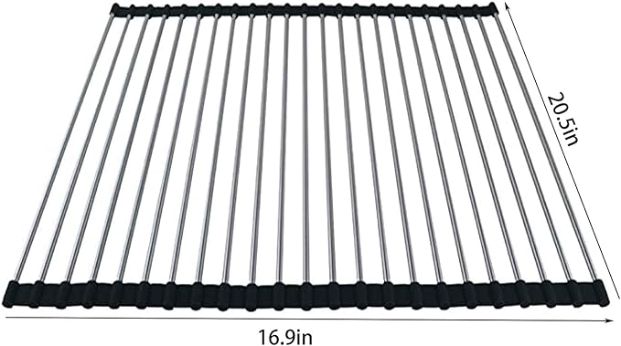 Ahyuan Roll up Dish Drying Rack Over The Sink Kitchen Roll up Sink Drying Rack Portable Dish Drainer Foldable Dish Drying Rack (Black, 20.5''X16.9'')