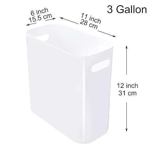 Youngever 2 Pack 3 Gallon Slim Trash Can, Plastic Garbage Container Bin, Trash Bin with Handles for Home Office, Living Room, Study Room, Kitchen, Bathroom (White)
