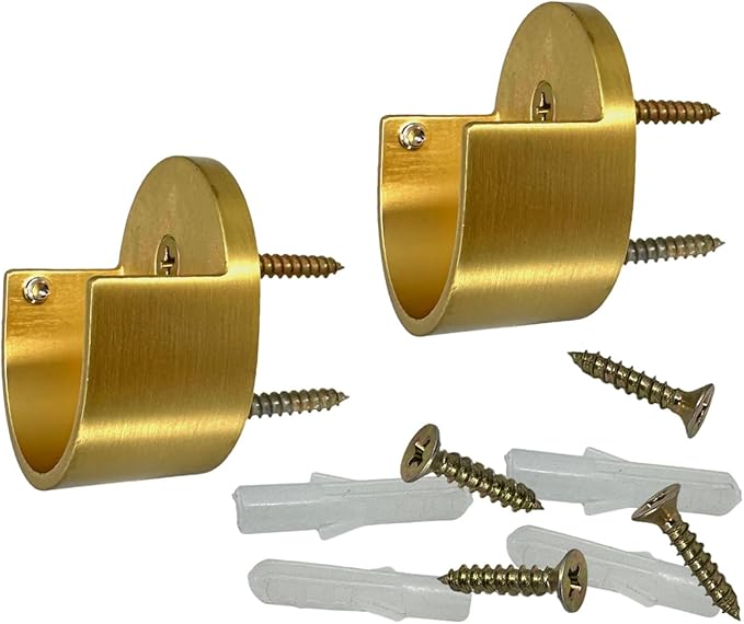 Closet Rod Support Flanges with Screw On Attachment | Heavy Duty 32mm Diameter Clothes Pole End Sockets for Wardrobes | Satin Brass | 1 Pair