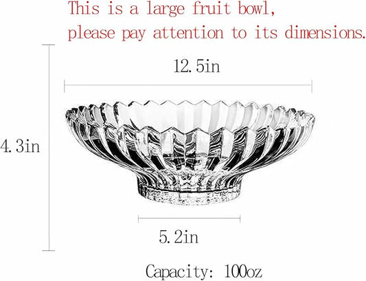 Glass Fruit Bowl or Decorative Bowl, used for Kitchen counter or living room center table decoration, 12.5inch Fruit Bowl or Center Bowl (White)