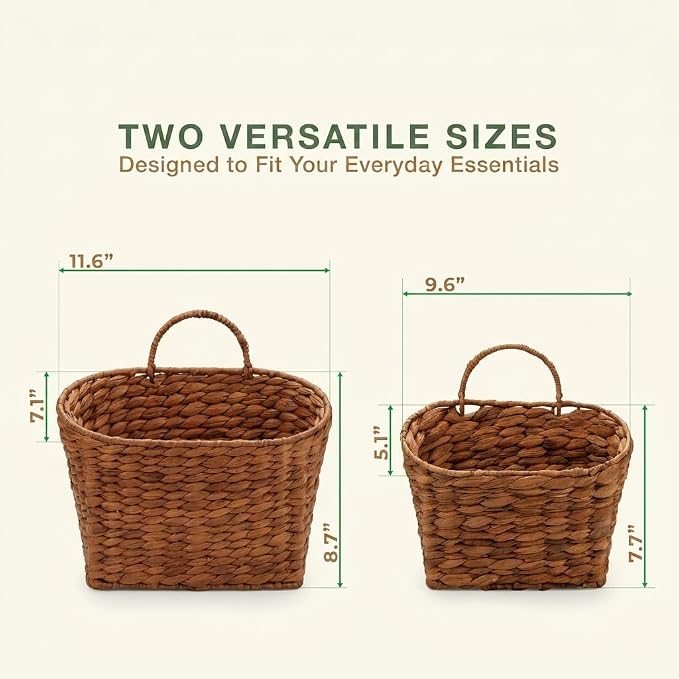 Set of 2 Red Brown Wicker Hanging Baskets for Front Door, Mail, Flowers & Organizing