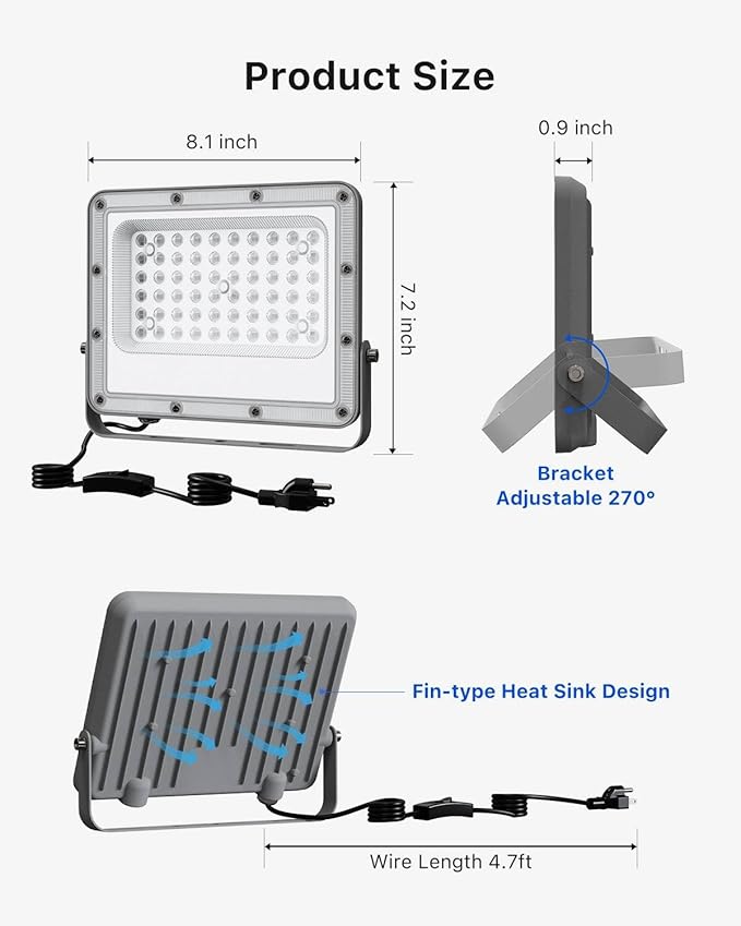 4 Pack 50W Blacklight Flood Lights Wired 120V IP66 Waterproof UV Led Black Lights for Fluorescent Decor, 3D Resin Prints, Uranium Glass, Ultraviolet Poster, Purple Ambiance Lighting for Glow Party