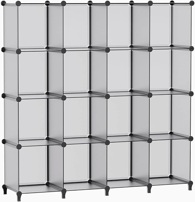 HOMIDEC Closet Organizers and Storage, 16 Cube Storage Organizer, Portable Closet Organizer Cubes Shelves for Clothes, Bedroom, Wardrobe, Kids Room, Bathroom, Grey