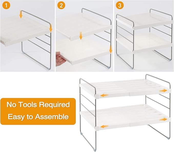 2 Pack Pantry Organization and Storage, Expandable Foil and Plastic Wrap Organizer, Adjustable Kitchen Wrap Organizer Rack for Cabinet, Foil Saran Wrap Holder Shelf for Sandwich Plastic Bags Box,