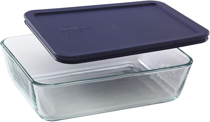 Pyrex 7211 6-Cup Glass Dish & 7211-PC Dark Blue Lid (4-Pack) - Made in USA