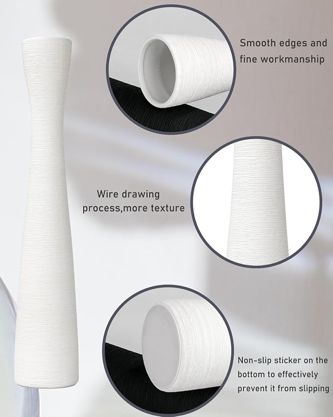 Tall White Vase 16 Inch Skinny Flower Vases, Handmade Ceramic Vase Modern Minimalist Style for Living Room, Home, Office, Centerpiece,Table, Wedding Party