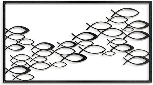 SIGNLEADER Metal Wall Decor Fish School Minimalist Modern Abstract Wall Sculpture Hangings Home Decoration for Living Room, Bedroom, Bathroom, Kitchen, Outdoor - 36" Black