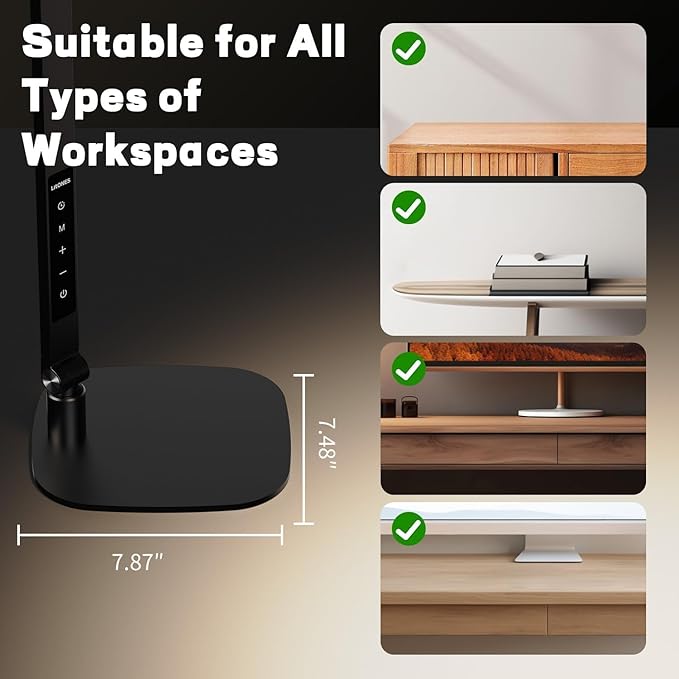 LED Desk Lamp for Home Office, Eye-Caring Modern Desk Light, 3 Color Temperature 10 Brightness Computer Light, Dimmable Desk Light with Memory & Timer Func, Metal Swing Arm Table Lamp
