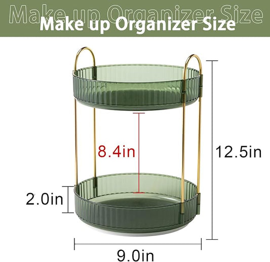 shuang qing Rotating Makeup Organizer for Vanity, High-Capacity Skincare Make Up Storage Perfume Organizers Cosmetic Dresser Organizer Countertop 360 Spinning (Green, 3 Tier)