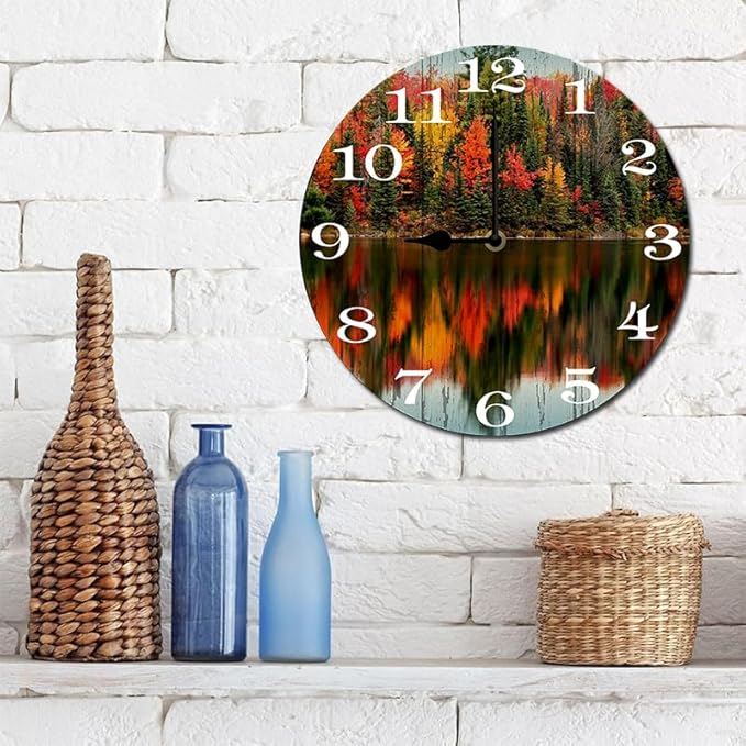 Lakes Wall Clock 10 Inch Silent Non Ticking Battery Operated Wooden Modern Office Simple Minimalist Clock Decorative for Kitchen Home Bathroom Living Room