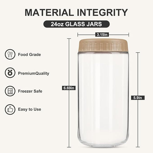 SHOWIN Overnight Oats Containers with Lids, 24oz Glass Jars with Lids 2 pcs, Taffy, Wide Mouth Mason jars for Salad, Yogurt, Snacks, Meal Prep
